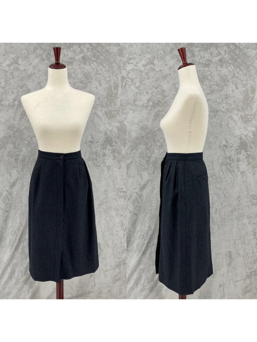 Vintage Giorgio Sant'Angelo Gray 100% Wool Tweed Pleated Midi Skirt
